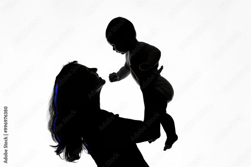 Silhouette of a mother holding her baby, portraying the intimate bond, love, and tenderness of motherhood in a timeless black and white profile., Generative AI Silhouette of a mother holding her baby, portraying the intimate bond, love, and tenderness of motherhood in a timeless black and white profile., Generative AI