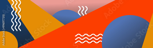 Arrère-plan, fond, papier-peint moderne de formes rondes et géométriques avec effets d'ombre et zig zag - Motifs géométriques colorés 