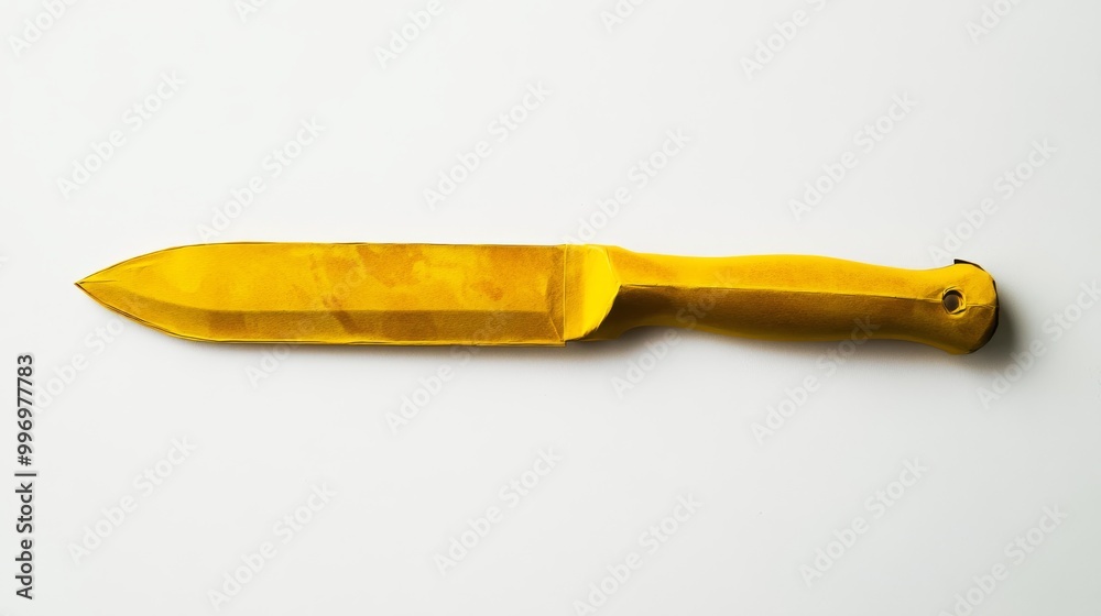 A yellow-handled paper knife against a white backdrop. A yellow-handled paper knife against a white backdrop.