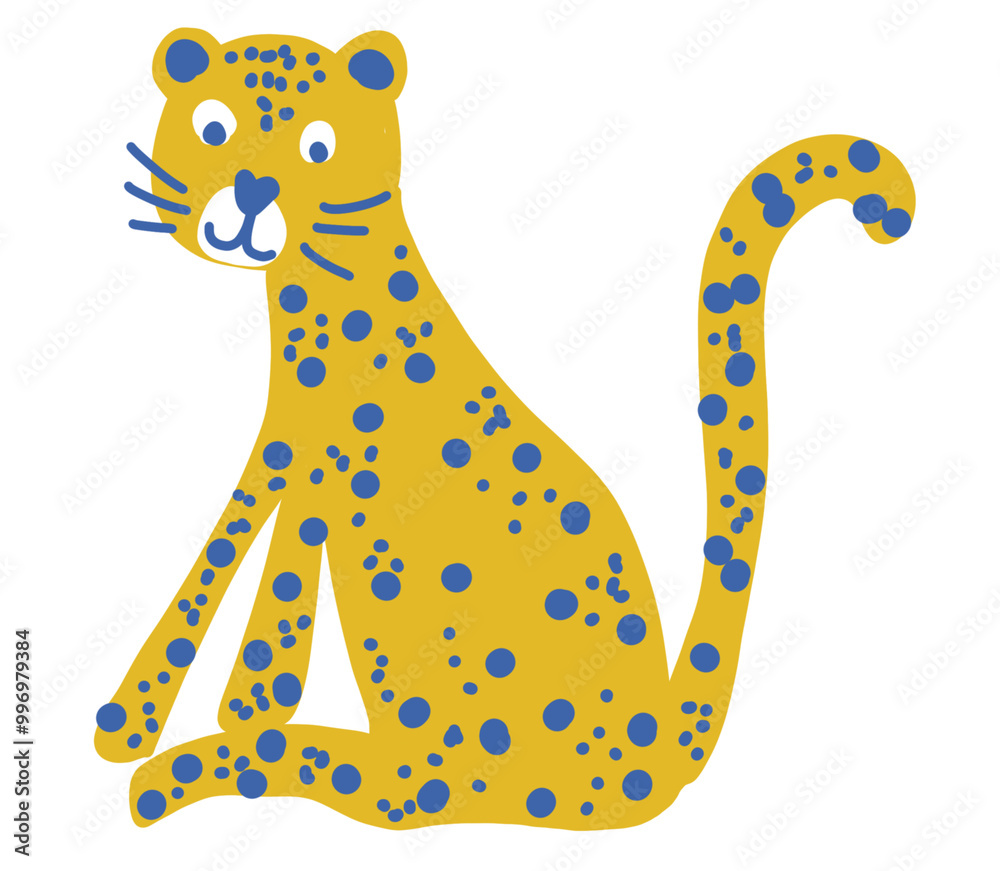 Fototapeta premium Artwork baby funny leopard yellow and blue