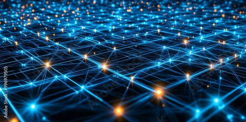 Idiomatic illustration of the cyber city concept. Big data, blockchain, neural networks and databases in the future world.