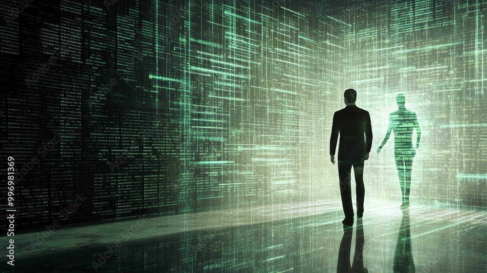 A robotic interaction with a human. A chatbot software network. A big data and transfer protocol system. A neurolink with smart brains. Ai generative technology. A robotic interaction with a human. A chatbot software network. A big data and transfer protocol system. A neurolink with smart brains. Ai generative technology.