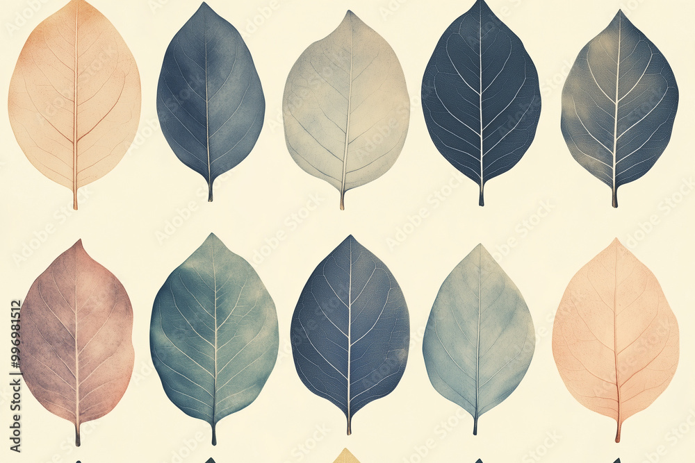 Obraz premium Minimalist Leaf Pattern Repeating in Symmetrical Harmony, Creating a Soothing Visual Composition