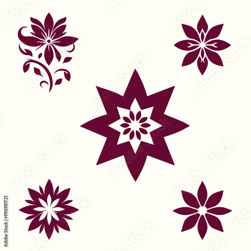 Floral seamless pattern with Christmas star and snowflake elements
