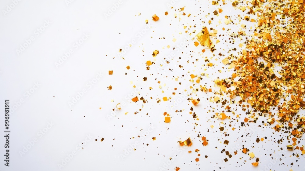 Floating gold streamers confetti element for festival celebrations. Floating gold streamers confetti element for festival celebrations.