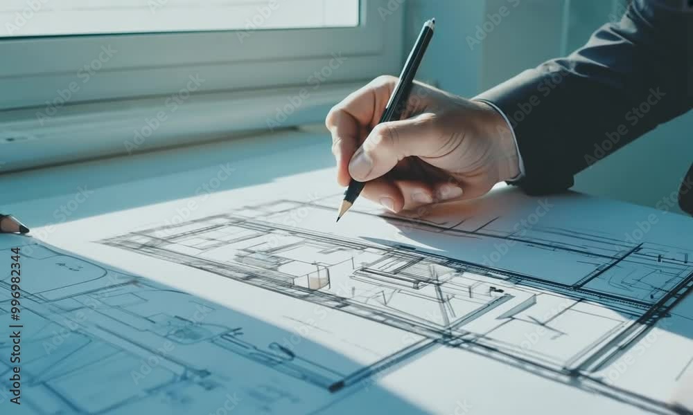 architect working on blueprints