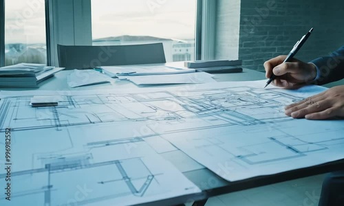 architect working on blueprints