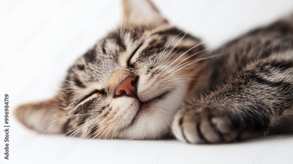 A delightful close-up showing a kitten enjoying a restful and serene sleep with a heartwarming, content expression, representing peace, calm, and the gentle comforts of home. A delightful close-up showing a kitten enjoying a restful and serene sleep with a heartwarming, content expression, representing peace, calm, and the gentle comforts of home.