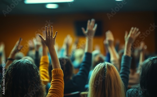 Collaboration concepts with group members raising hands. The power of choosing direction for the organization. Confidence in human mind-set. Business concepts. photo