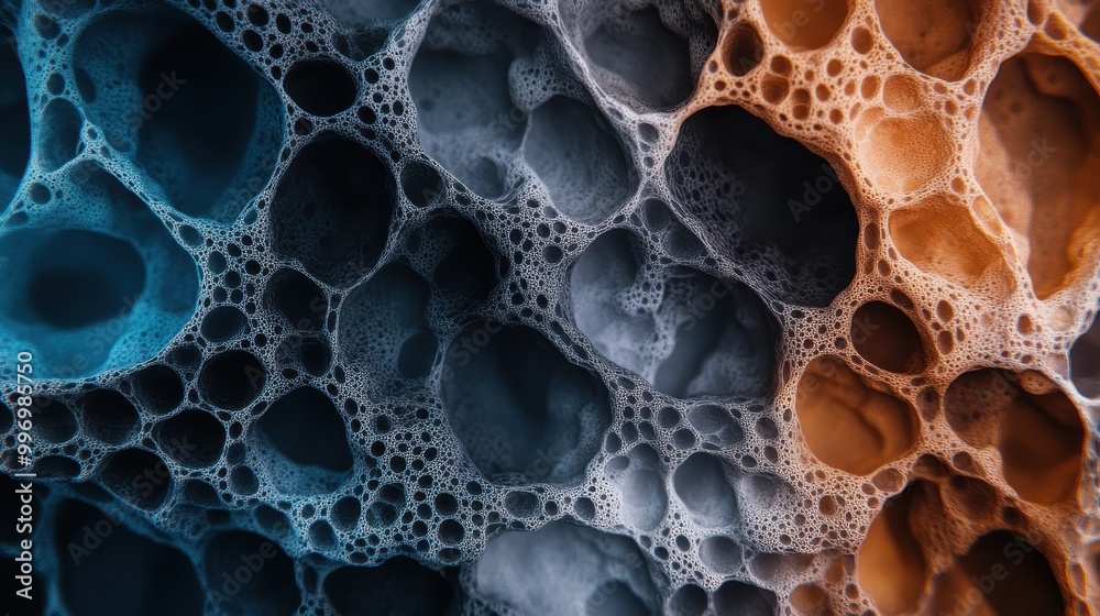 Detailed close-up image of a sponge-like structure with diverse colors and intricate patterns, highlighting the abstract beauty found in natural textures and forms. Detailed close-up image of a sponge-like structure with diverse colors and intricate patterns, highlighting the abstract beauty found in natural textures and forms.