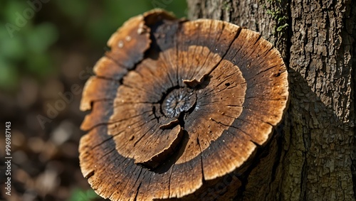 Phellinus pomaceus fungus on a tree trunk.