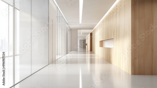 Minimalist and Serene Office Hallway with Wooden Accents