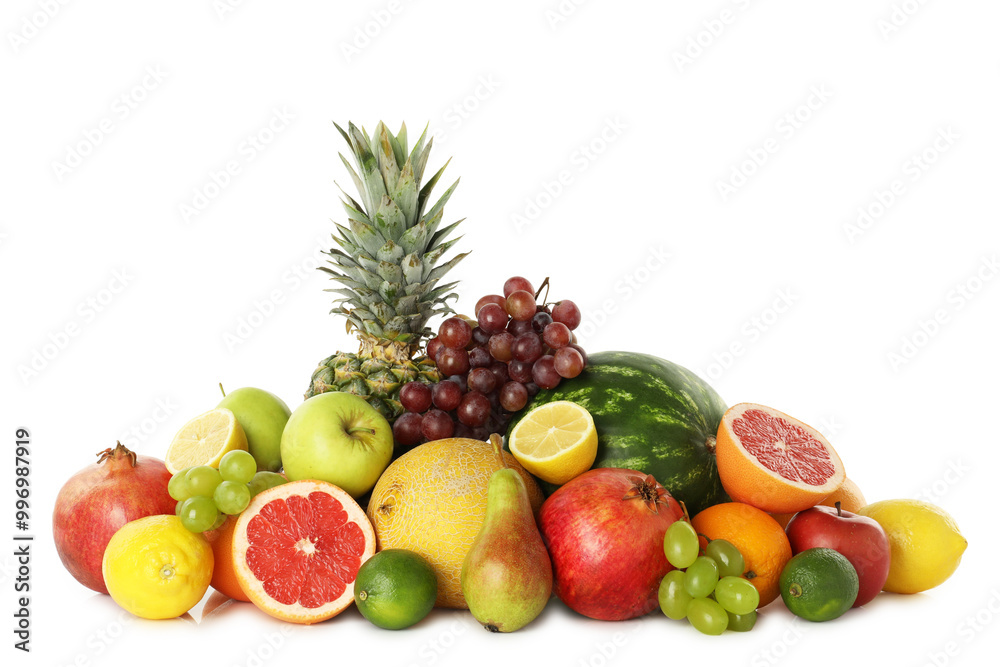 Many different fresh fruits isolated on white Many different fresh fruits isolated on white