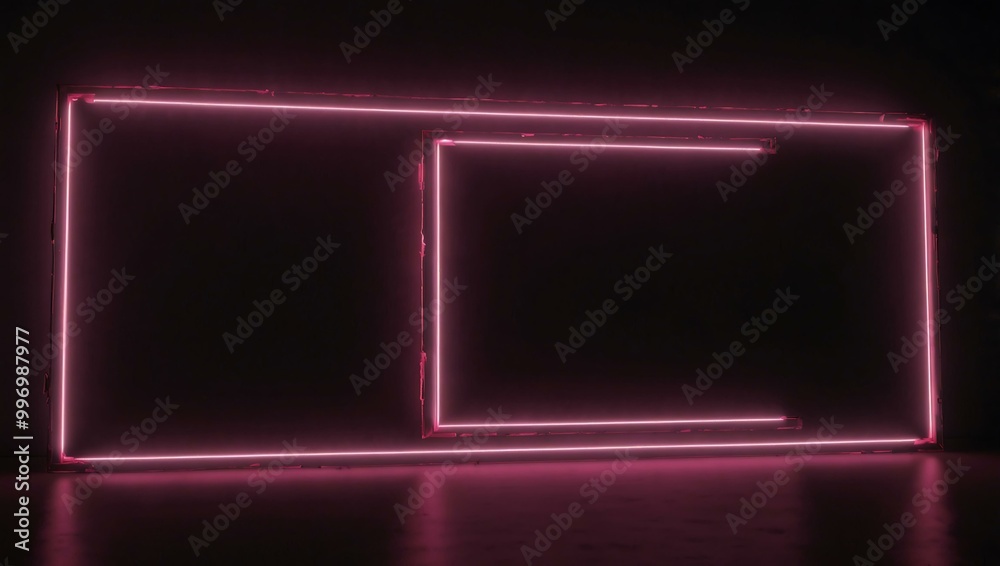 Pink neon frame glowing against a dark background. Pink neon frame glowing against a dark background.
