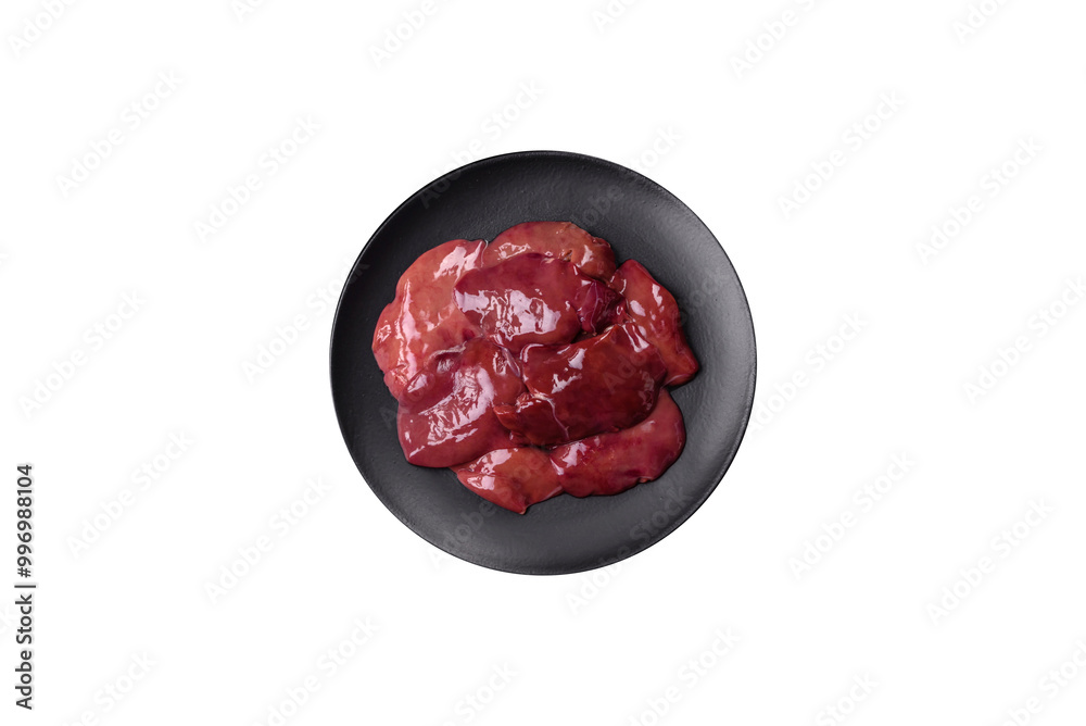 Fresh raw chicken or beef liver with salt, spices and herbs