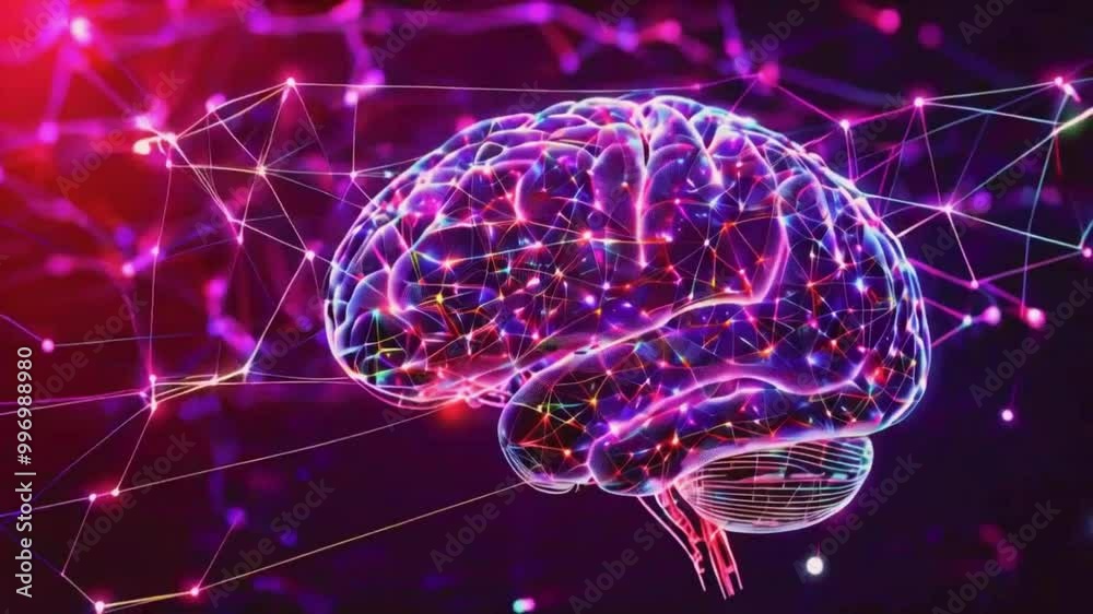 A brain-shaped plexus structure lines and dots, new pathways, advanced AI technology and machine learning, 4k Technology Background Animation Video A brain-shaped plexus structure lines and dots, new pathways, advanced AI technology and machine learning, 4k Technology Background Animation Video