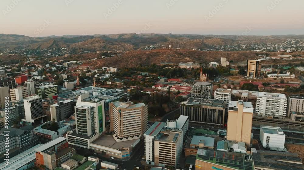 Aerial view of buildings in Windhoek downtown urban city town. Namibia, South Africa. Aerial view of buildings in Windhoek downtown urban city town. Namibia, South Africa.
