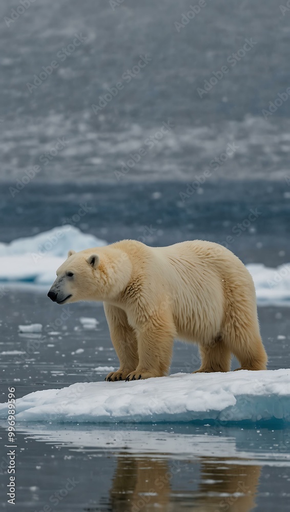 Polar bear and cub walking on an ice floe. Polar bear and cub walking on an ice floe.