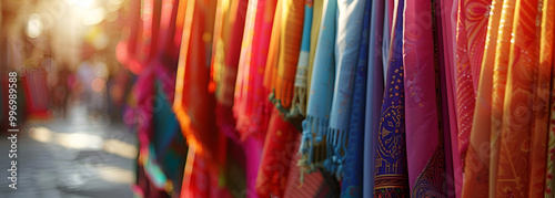 Colorful Towels and Sheets Hanging in an Old Middle Eastern Bazaar