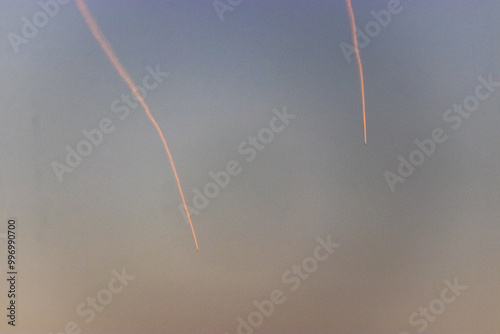 Trails of two missiles from Yemen seen from Saudi Arabia photo