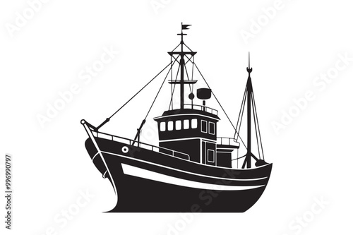 Fishing Boat silhouette vector illustration, Fishing Boat silhouette vector 