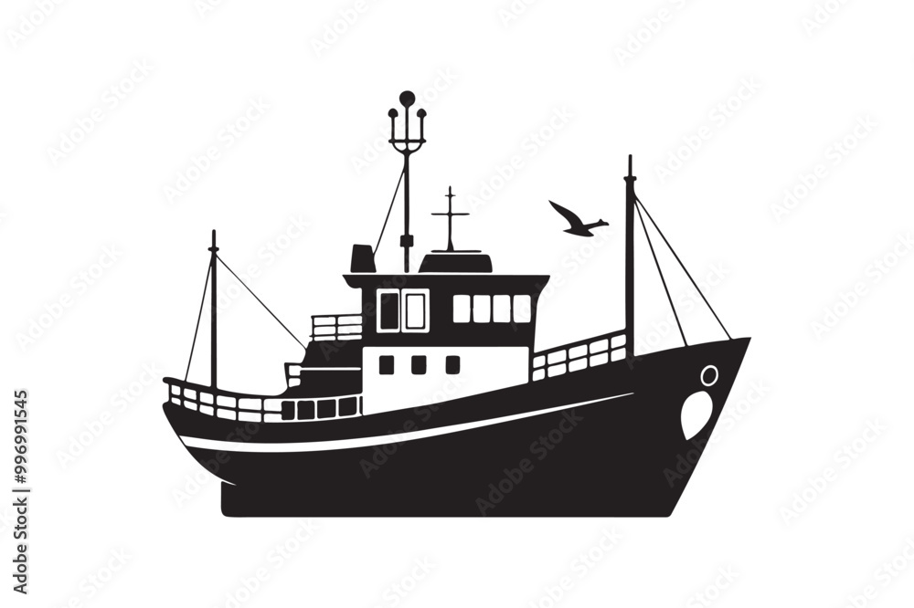 Obraz premium Fishing Boat silhouette vector illustration, Fishing Boat silhouette vector 