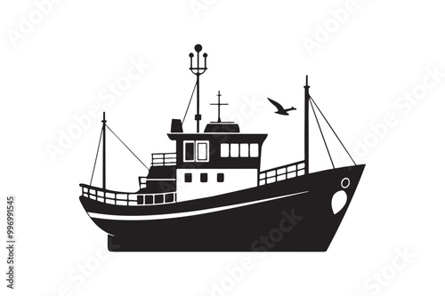 Fishing Boat silhouette vector illustration, Fishing Boat silhouette vector 