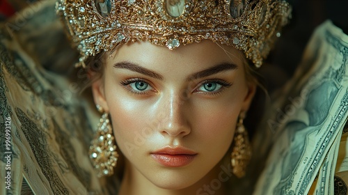 Portrait of a Woman Wearing a Crown and Jewelry