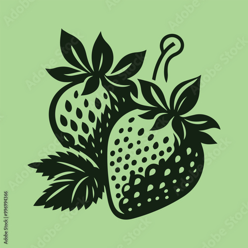 Set of strawberries, silhouettes and strawberries icons isolated on white background.