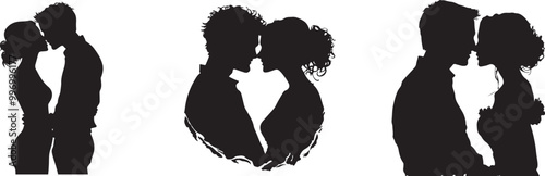 Romantic Black Silhouettes of a Couple Sharing a Kiss