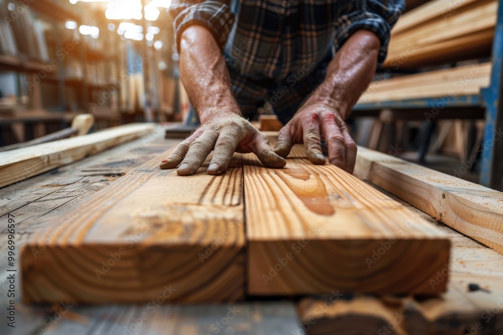 A man is sanding a piece of wood with a hand A man is sanding a piece of wood with a hand
