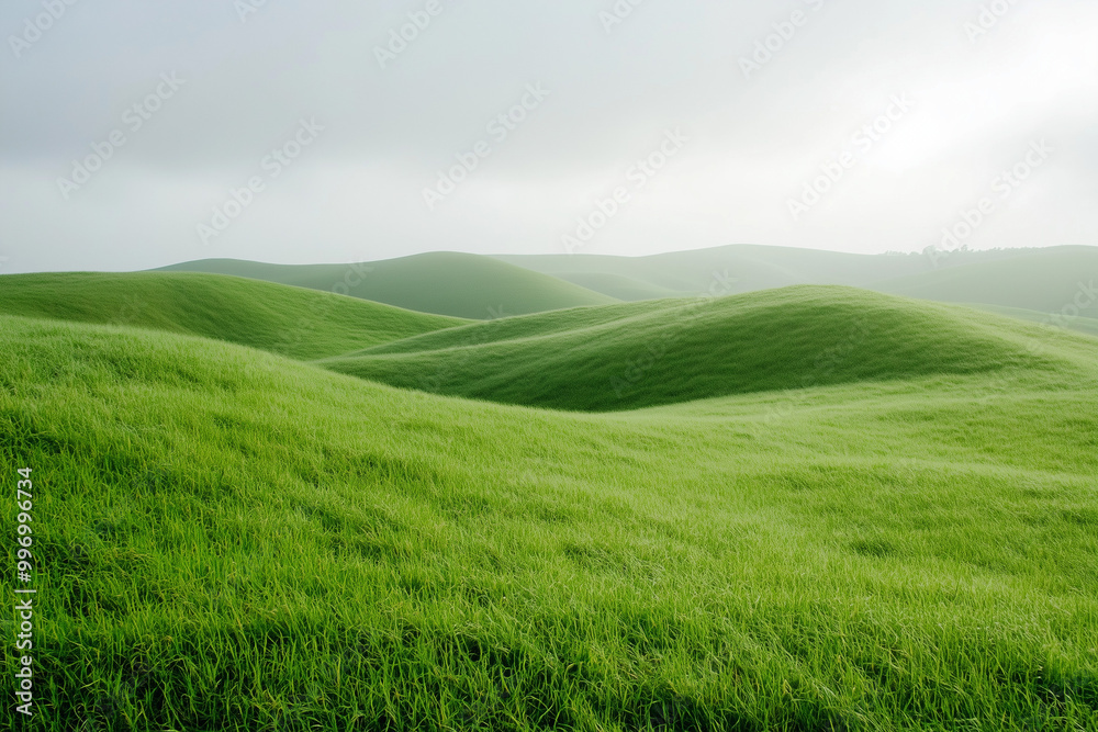 Endless Rolling Hills of Lush Green Grass Stretching into the Distance, Inviting a Sense of Freedom and Serenity