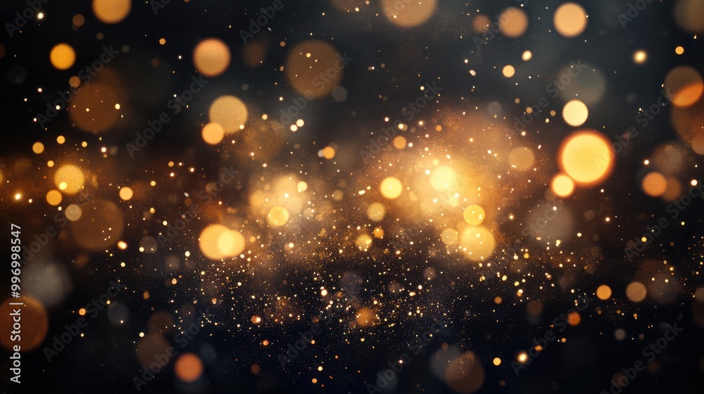 Fototapeta premium Golden Glitter New Year Greeting Card with Sparklers on Black Night Sky