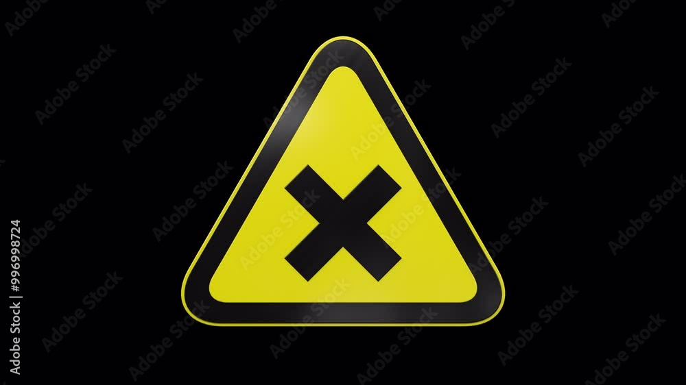 3d rotating warning sign on a transparent alpha channel