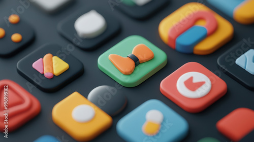 Colorful desktop icons mockup for entertainment apps