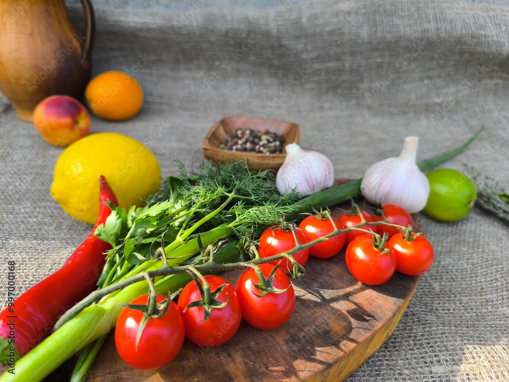 Ripe cherry tomatoes on a chopping board. high-quality photo Ripe cherry tomatoes on a chopping board. high-quality photo