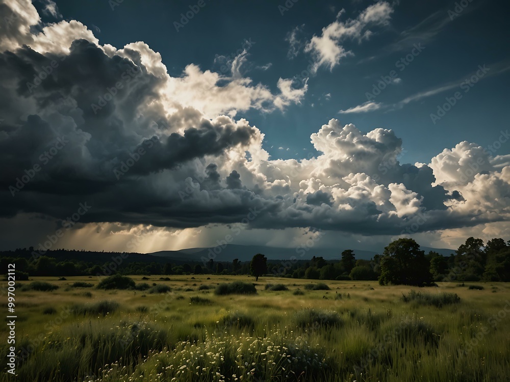Scenic landscape with clouds overhead. Scenic landscape with clouds overhead.