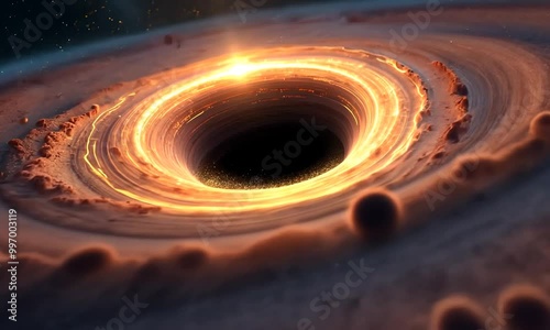 Star consumed by a black hole, stellar material spiraling in dramatic pattern. Bright flares and energy bursts emphasize the violent process, captured with dynamic camera angles. Generated with AI