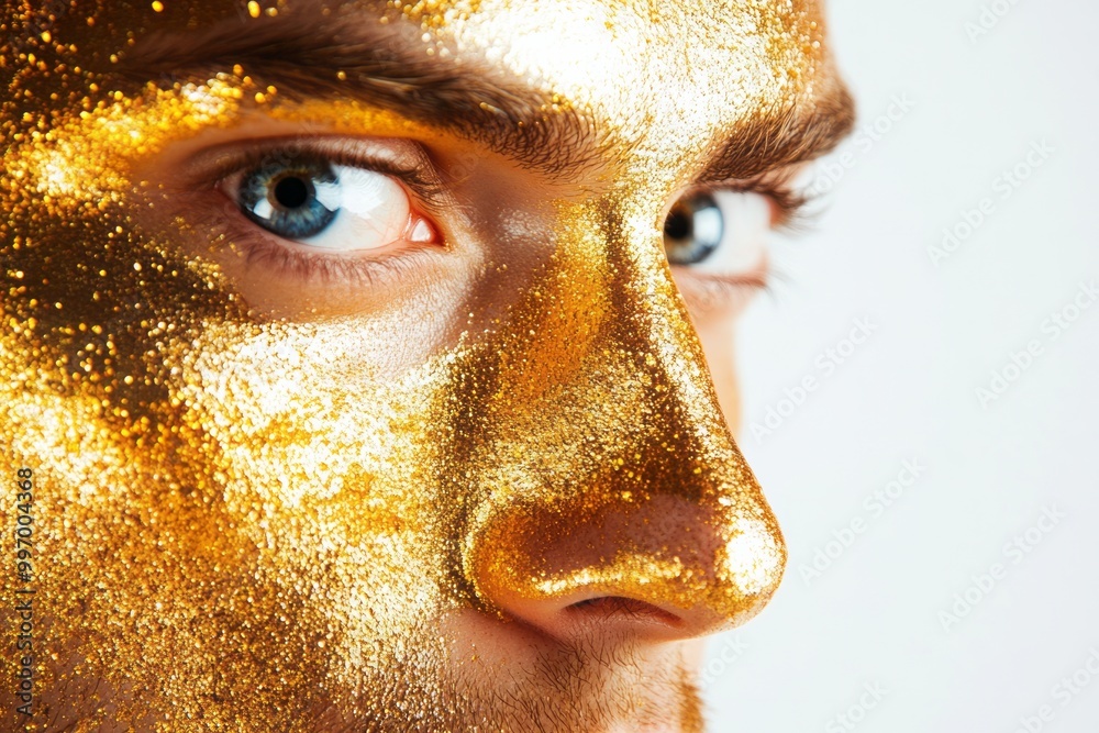 Close-Up of Man with Gold Glitter Face