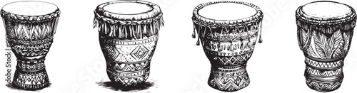 Hand-Drawn Traditional Drums with Intricate Patterns