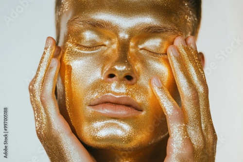 Obraz na płótnie Golden Portrait with Shimmering Makeup w salonie
