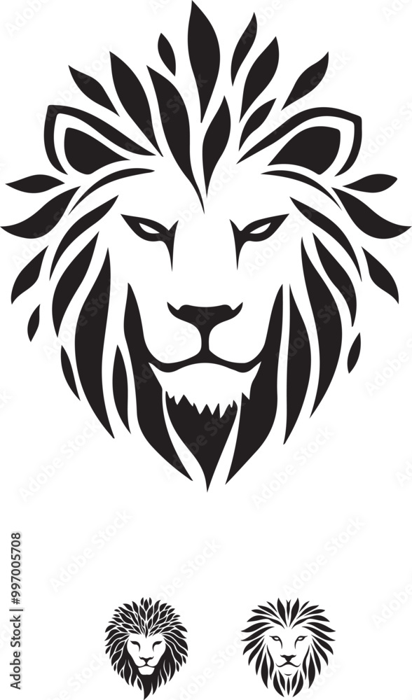 Fototapeta premium Minimalist Lion Logo with Bold Leaf Mane in Black and White