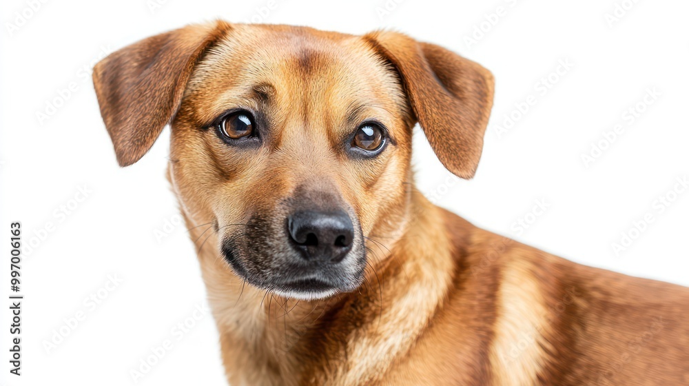 A canine posed against a white background. A canine posed against a white background.