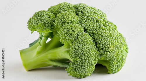 Fresh vibrant head of broccoli on white background