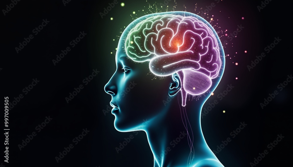 Obraz premium Complex Neural Connections in Human Brain Network Illustration, Brain Connectivity and Information Flow