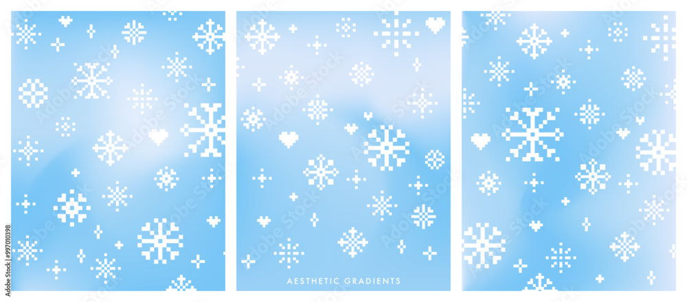 Aesthetic blue sky with falling snow. Winter season blue pastel colored vertical vector banner set. Y2k blurred sky gradient background. Christmas simple soft light backdrop for poster, social post Aesthetic blue sky with falling snow. Winter season blue pastel colored vertical vector banner set. Y2k blurred sky gradient background. Christmas simple soft light backdrop for poster, social post