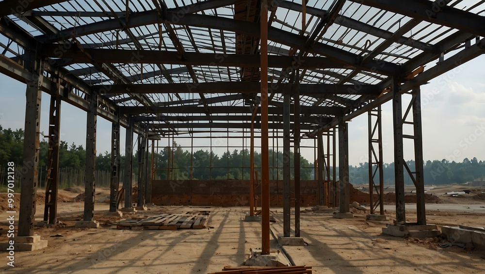 Steel structure for a building under construction. Steel structure for a building under construction.
