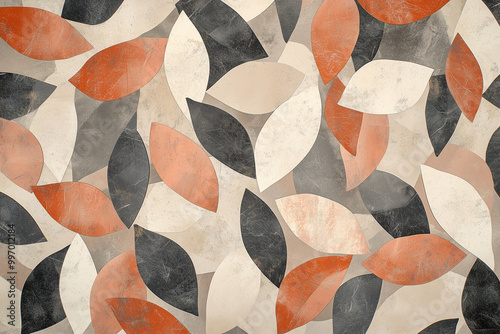 Stylized Geometric Leaf Pattern in Muted Neutral Tones Creates Sophisticated, Modern Aesthetic