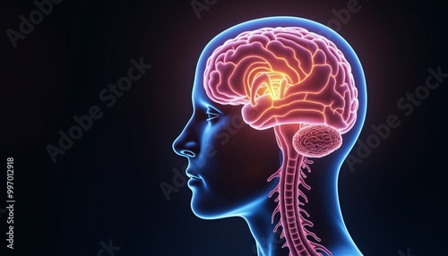 Complex Neural Connections in Human Brain Network Illustration, Brain Connectivity and Information Flow