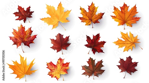 Fall and autumn leaves isolated on a white background collection Aİ Generative